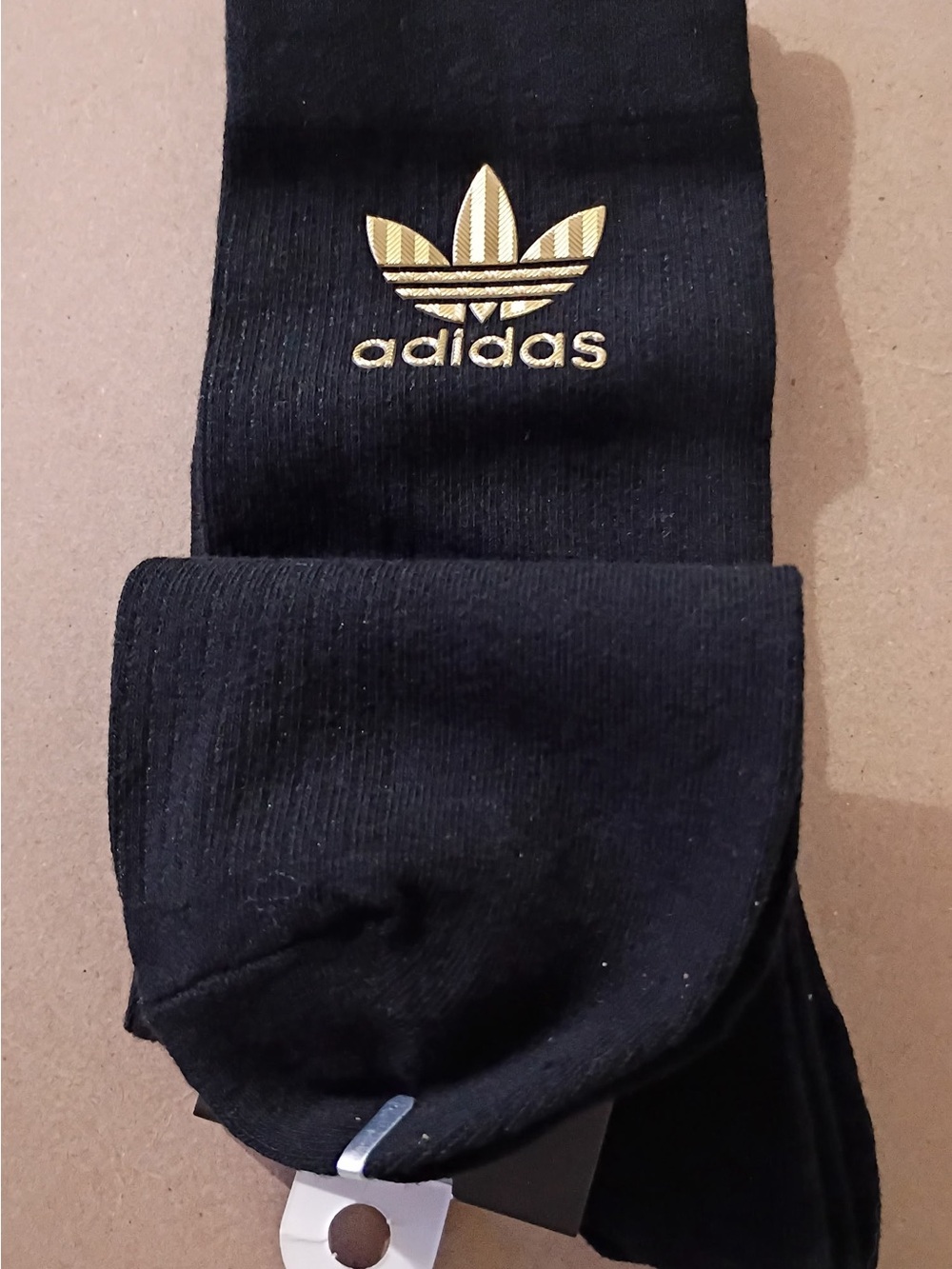 adidas Black Crew Socks with Gold Trefoil Accent